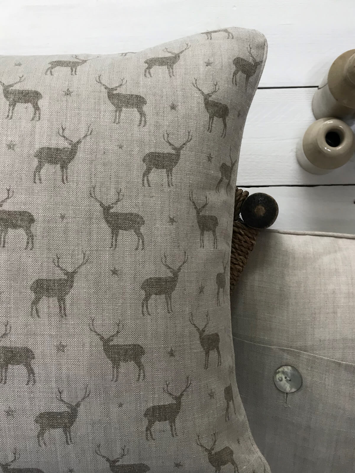 Peony Sage Mini Stags Cushion THATCH