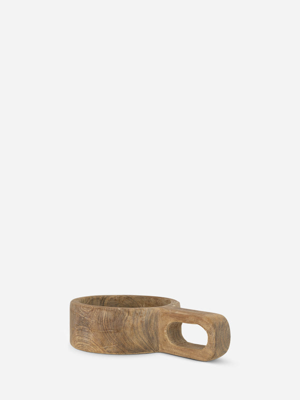Wooden reclaimed storage pot tray with handle on a white background
