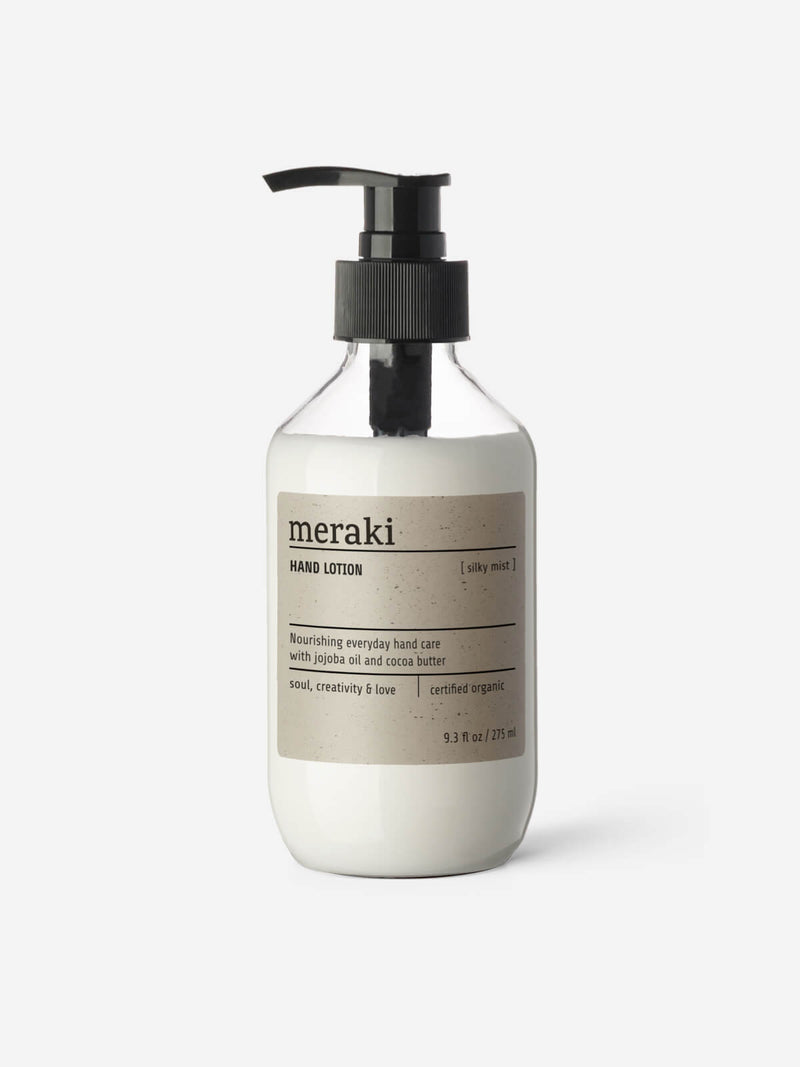 A bottle of Meraki hand lotion 275ml.