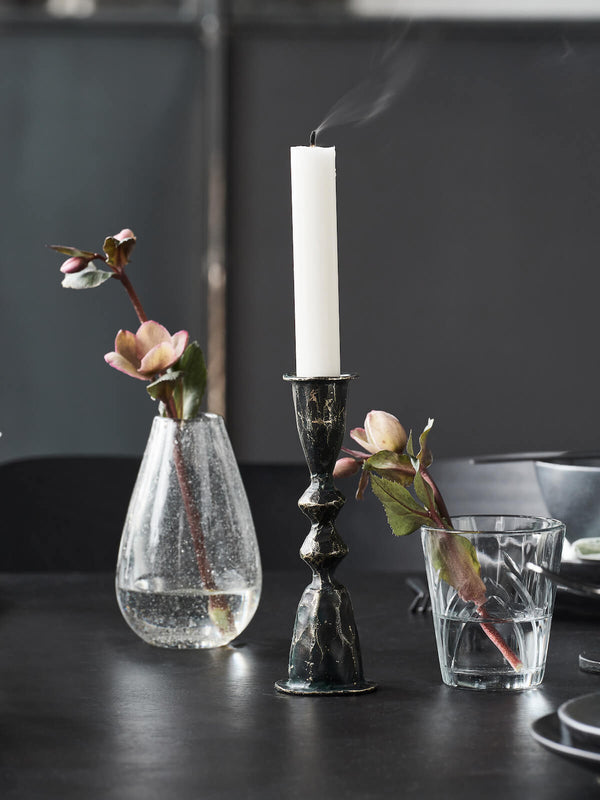 Black Candlestick With Clear Vase