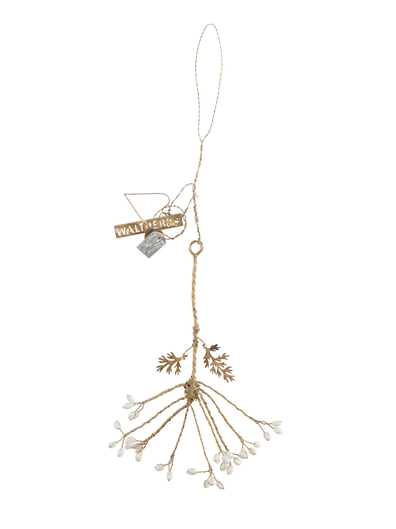 Walther&co white beads flower with brass leaves main image 0