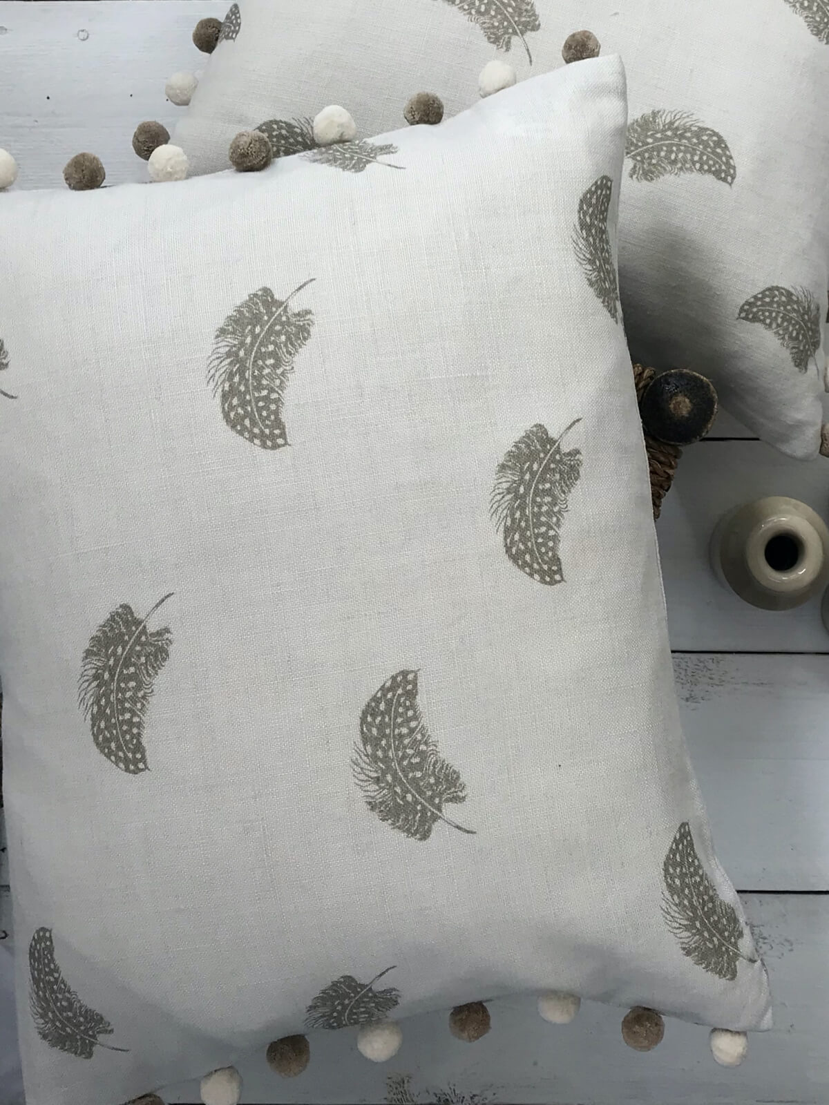 Peony & Sage ‘Falling Feather’ Linen Cushion | Handmade Linen Cushions ...
